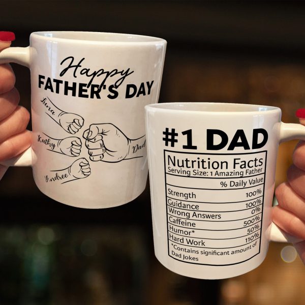 Custom Name Dad Nutrition Facts Hand Bump Happy Father's Day - Personalized Mug Custom Name Dad Nutrition Facts Hand Bump Happy Father's Day - Personalized Mug