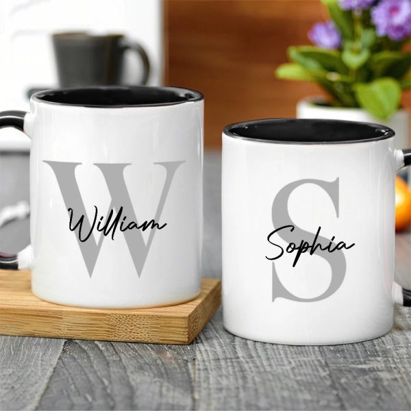 Custom Name Initial Ceramic Mug, Clean Modern Monogram Style for Morning Coffee, Thoughtful Unique Gift for Someone Special