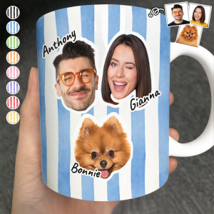 Custom Outline Photo For Couple Family Dog Cat With Colorful Stripes - Personalized White Edge-to-Edge Mug