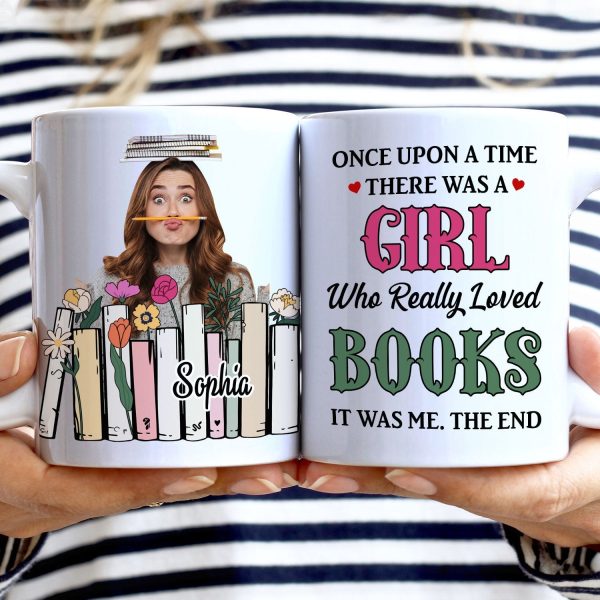 Custom Photo A Girl Loves Books - Gift For Book Lovers, Reading Lovers, Women, Yourself - Personalized White Edge-to-Edge Mug Custom Photo A Girl Loves Books - Gift For Book Lovers, Reading Lovers, Women, Yourself - Personalized White Edge-to-Edge Mug