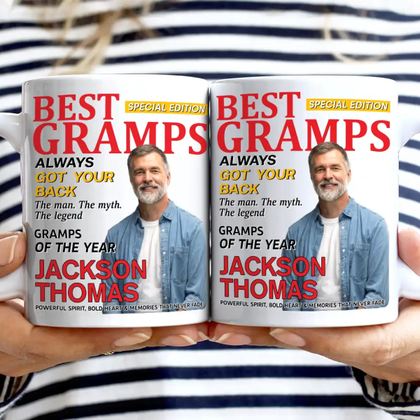 Custom Photo Best Grandpa Papa Magazine - Personalized Mug