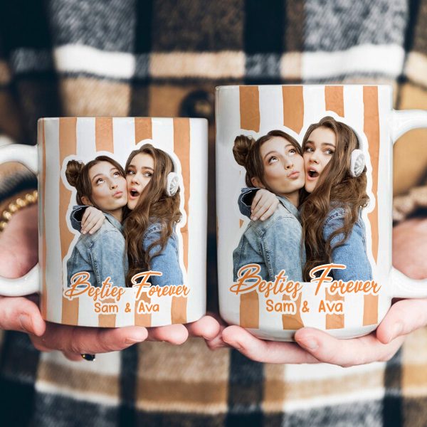 Custom Photo Bestie Mug Stripe Besties Picture - Personalized Photo Mug Custom Photo Bestie Mug Stripe Besties Picture - Personalized Photo Mug