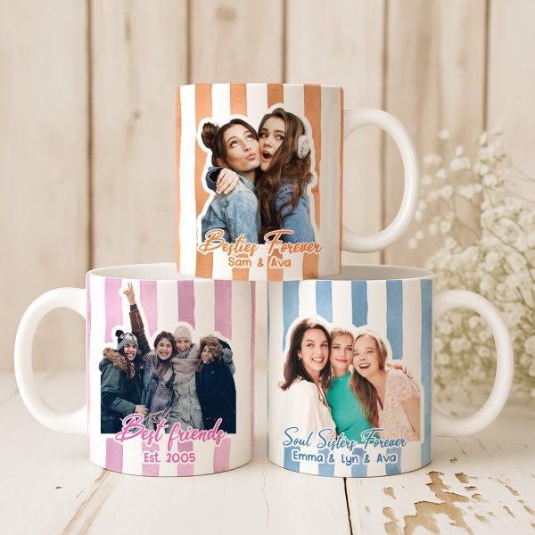 Custom Photo Bestie Mug Stripe Besties Picture - Personalized Photo Mug Custom Photo Bestie Mug Stripe Besties Picture - Personalized Photo Mug