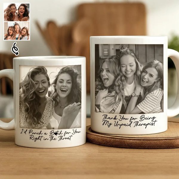 Custom Photo Besties Gray Scale Right In The Throat - Personalized Mug Custom Photo Besties Gray Scale Right In The Throat - Personalized Mug