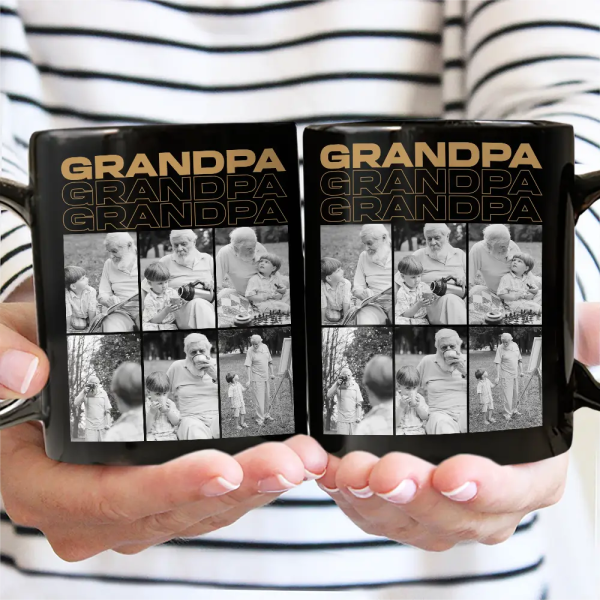 Custom Photo B&W Daddy Grandpa - Personalized Black Mug
