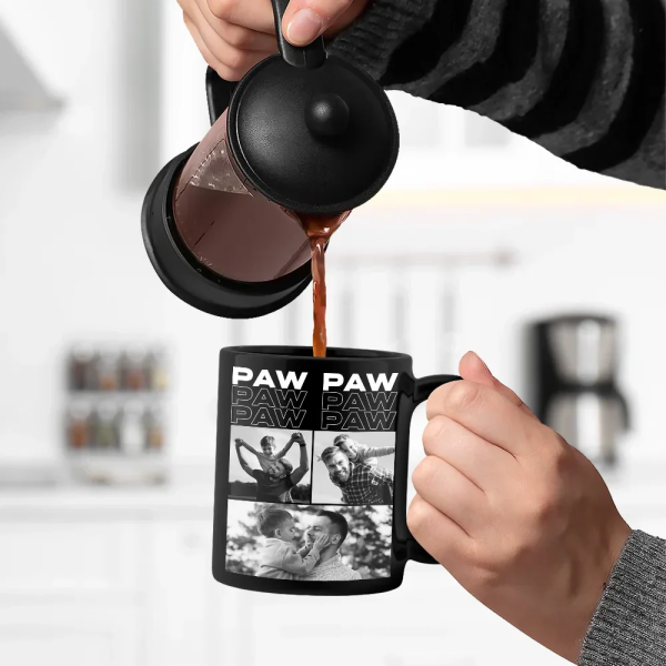 Custom Photo B&W Daddy Grandpa - Personalized Black Mug