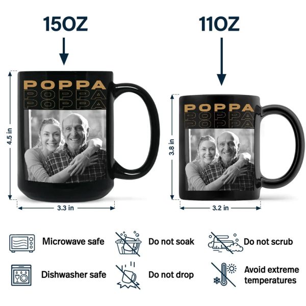 Custom Photo B&W Daddy Grandpa - Personalized Black Mug