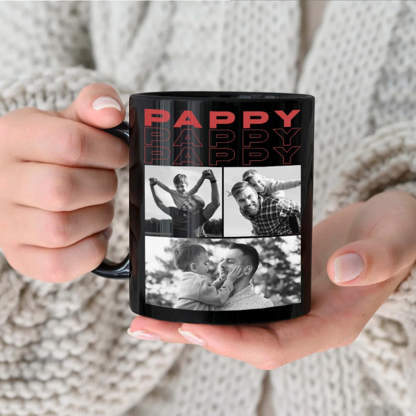Custom Photo B&W Daddy Grandpa - Personalized Black Mug