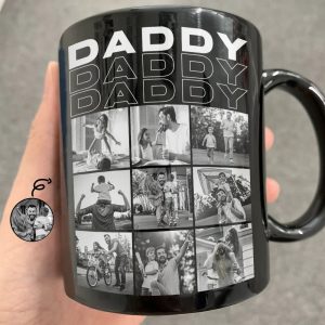 Custom Photo B&W Daddy Grandpa - Personalized Black Mug