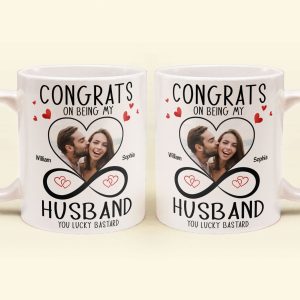 Custom Photo Congrats On Being My Husband - Personalized Ceramic Mug - Gift For Couple, Husband Wife NH96