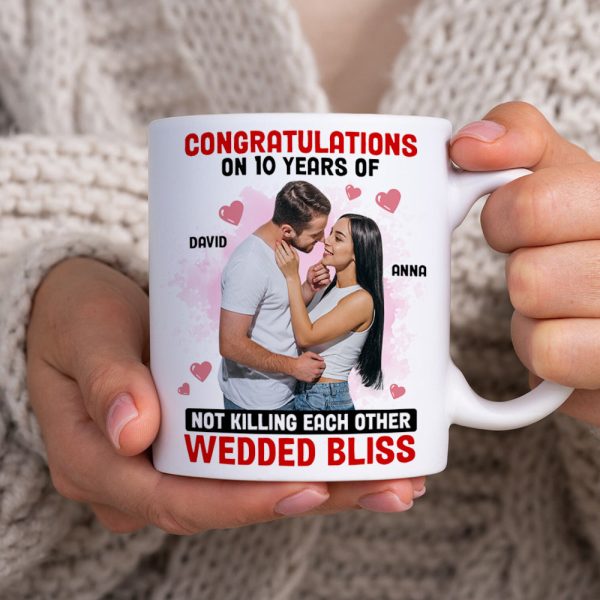 Custom Photo Congratulations On 10 Years Of Wedded Bliss - Personalized Ceramic Mug - Gift For Couple, Husband Wife, Anniversary Gift NA94 Custom Photo Congratulations On 10 Years Of Wedded Bliss - Personalized Ceramic Mug - Gift For Couple, Husband Wife, Anniversary Gift NA94