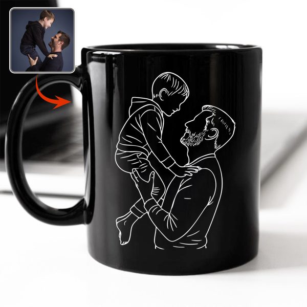 Custom Photo Dad With Kid Drawing Style Black Mug Gift For Birthday, For Dad HO82 894204 Custom Photo Dad With Kid Drawing Style Black Mug Gift For Birthday, For Dad HO82 894204
