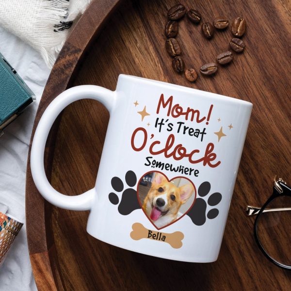 Custom Photo Gifts For Dog Mom Coffee Mug It's Treat O'clock Somewhere Custom Photo Gifts For Dog Mom Coffee Mug It's Treat O'clock Somewhere