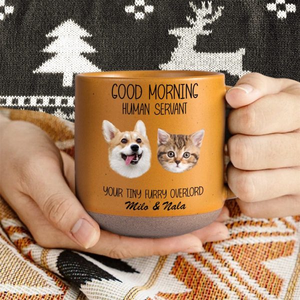 Custom Photo Good Morning Human Servant Dog Cat Pottery Mug TH10 892091 Custom Photo Good Morning Human Servant Dog Cat Pottery Mug TH10 892091