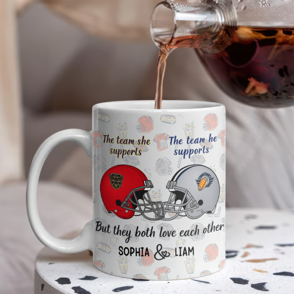 Custom Photo He Supports His Team - She Supports Her Team White Mug LM32 897827