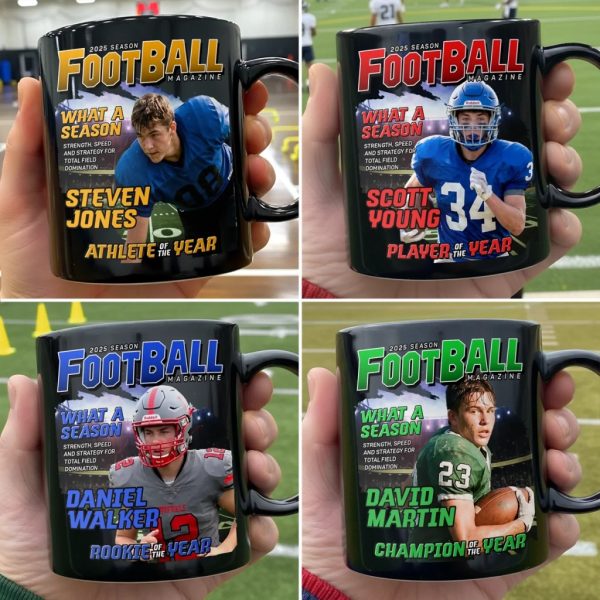 Custom Photo Magazine Black Mug - Personalized Christmas Birthday American Football Gifts For Football Lovers, Sports Fans, Sports Lovers - Game On, Greatness In Motion