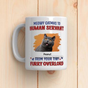 Custom Photo Meowy Catmas To Human Servant - Personalized 3D Inflated Effect Ceramic Mug - Gift For Cat Lovers | NA94