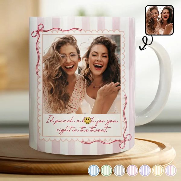Custom Photo Right In The Throat Besties Stripe Style - Personalized White Edge-to-Edge Mug Custom Photo Right In The Throat Besties Stripe Style - Personalized White Edge-to-Edge Mug