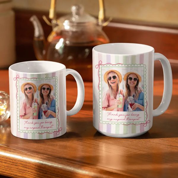 Custom Photo Right In The Throat Besties Stripe Style - Personalized White Edge-to-Edge Mug Custom Photo Right In The Throat Besties Stripe Style - Personalized White Edge-to-Edge Mug