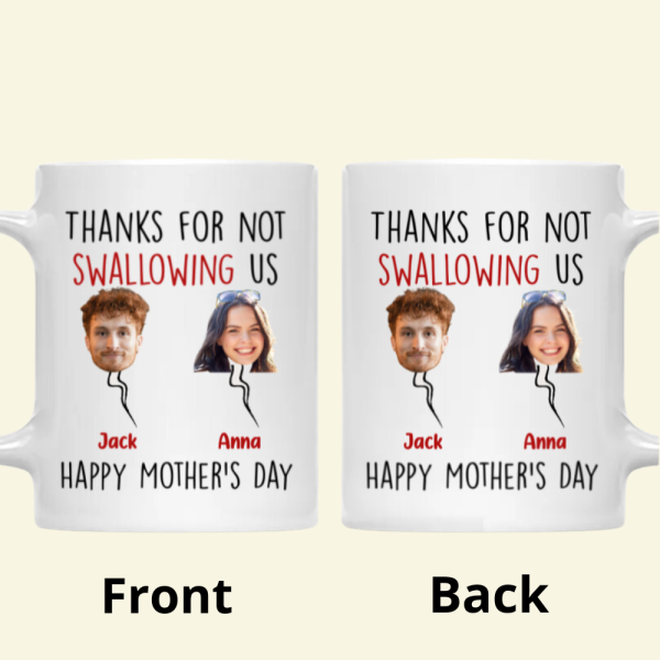 Custom Photo Thanks For Not Swallowing Us - Gift For Mom, Grandmother - Personalized Ceramic Mug Custom Photo Thanks For Not Swallowing Us - Gift For Mom, Grandmother - Personalized Ceramic Mug