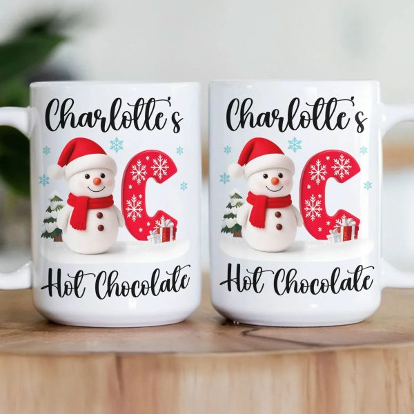 Custom Snowman Initial White Ceramic Mug for Hot Chocolate & Morning Coffee Festive Personalized Christmas Gift, Fun and Cute Winter Present Custom Snowman Initial White Ceramic Mug for Hot Chocolate & Morning Coffee Festive Personalized Christmas Gift, Fun and Cute Winter Present