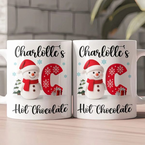 Custom Snowman Initial White Ceramic Mug for Hot Chocolate & Morning Coffee Festive Personalized Christmas Gift, Fun and Cute Winter Present Custom Snowman Initial White Ceramic Mug for Hot Chocolate & Morning Coffee Festive Personalized Christmas Gift, Fun and Cute Winter Present