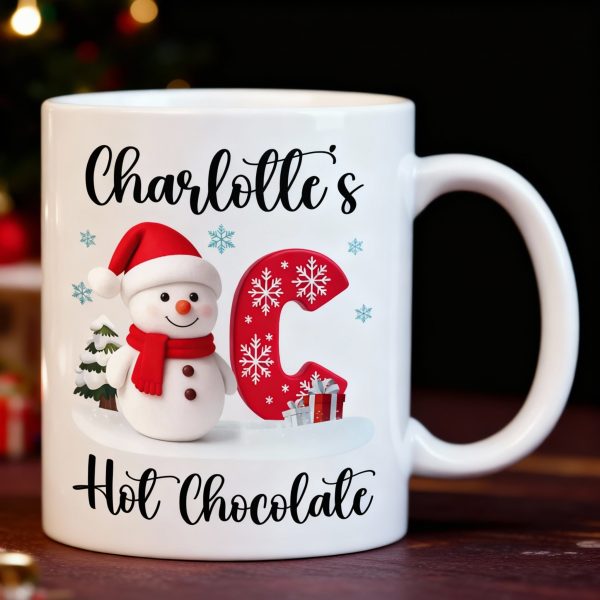 Custom Snowman Initial White Ceramic Mug for Hot Chocolate & Morning Coffee Festive Personalized Christmas Gift, Fun and Cute Winter Present Custom Snowman Initial White Ceramic Mug for Hot Chocolate & Morning Coffee Festive Personalized Christmas Gift, Fun and Cute Winter Present