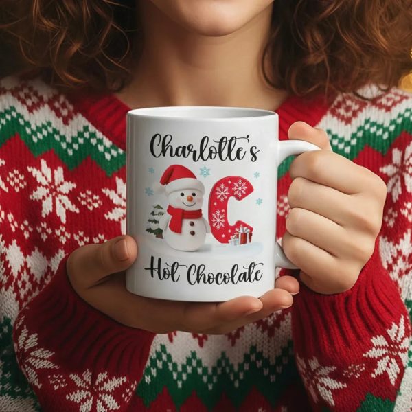 Custom Snowman Initial White Ceramic Mug for Hot Chocolate & Morning Coffee Festive Personalized Christmas Gift, Fun and Cute Winter Present Custom Snowman Initial White Ceramic Mug for Hot Chocolate & Morning Coffee Festive Personalized Christmas Gift, Fun and Cute Winter Present