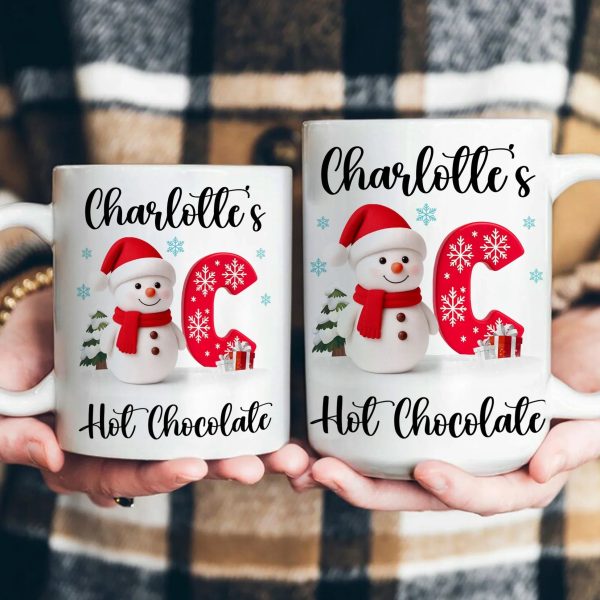 Custom Snowman Initial White Ceramic Mug for Hot Chocolate & Morning Coffee Festive Personalized Christmas Gift, Fun and Cute Winter Present Custom Snowman Initial White Ceramic Mug for Hot Chocolate & Morning Coffee Festive Personalized Christmas Gift, Fun and Cute Winter Present