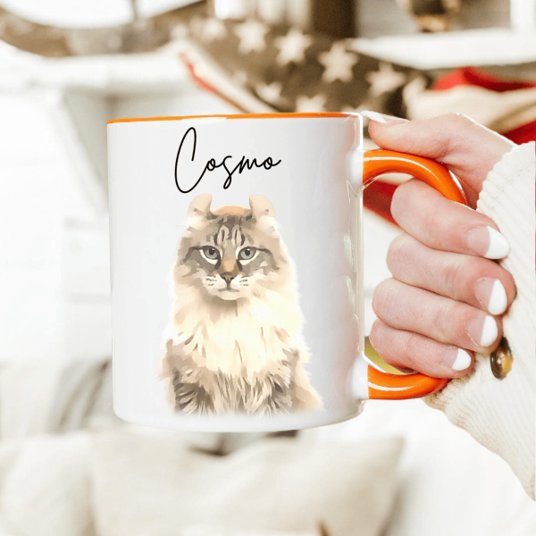 Custom Watercolor Dog Cat Pet Photo Accent Mug HA75 891804 Custom Watercolor Dog Cat Pet Photo Accent Mug HA75 891804