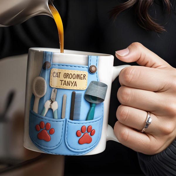 Customizable Cat Groomer Gear Design With Paw Prints And Tools - Personalized Custom Coffee Mug - CAT036_MG