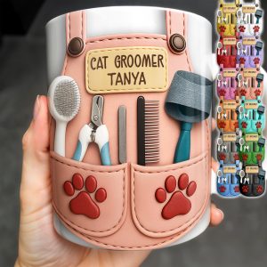 Customizable Cat Groomer Gear Design With Paw Prints And Tools - Personalized Custom Coffee Mug - CAT036_MG