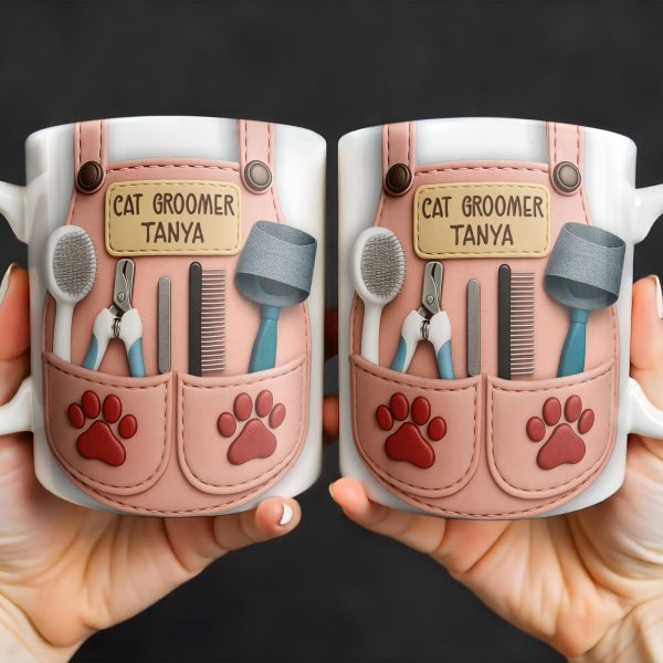 Customizable Cat Groomer Gear Design With Paw Prints And Tools - Personalized Custom Coffee Mug - CAT036_MG
