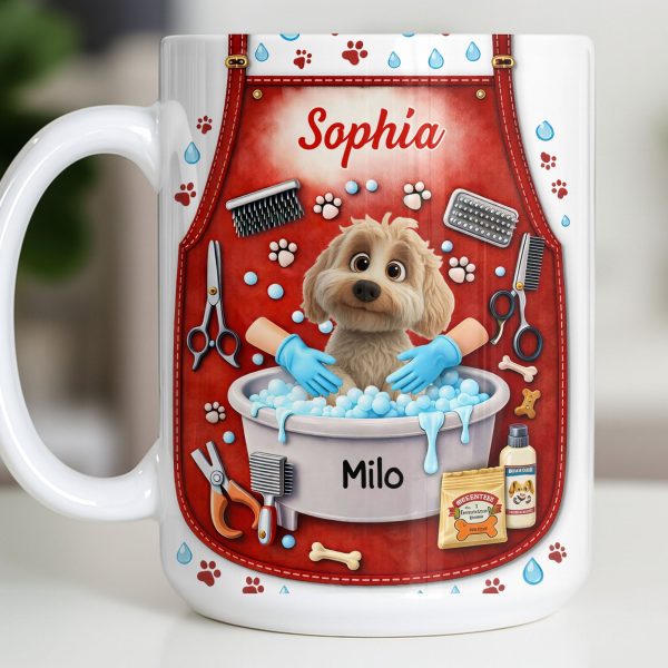 Customizable Dog Grooming Coffee Mug With Dog And Supplies - Personalized Custom Coffee Mug - JBS055_MG
