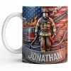 Customizable Firefighter With Fire Truck and American Flag - Personalized Custom Coffee Mug - FIF056_MG