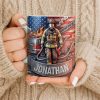 Customizable Firefighter With Fire Truck and American Flag - Personalized Custom Coffee Mug - FIF056_MG