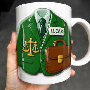 Customizable Lawyer-Themed Coffee Mug With Scales of Justice and Briefcase - Personalized Custom Coffee Mug - GRAD304_MG