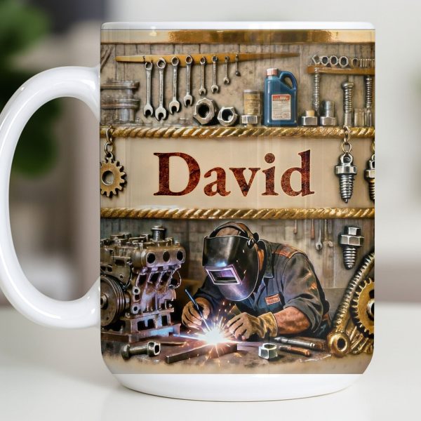 Customizable Name, Tools And Gears - Personalized Custom Coffee Mug - JBS107_MG Customizable Name, Tools And Gears - Personalized Custom Coffee Mug - JBS107_MG