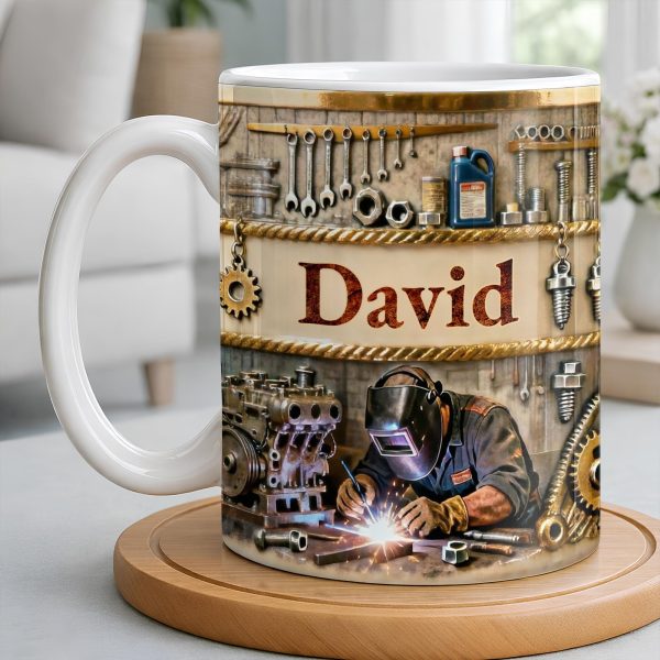 Customizable Name, Tools And Gears - Personalized Custom Coffee Mug - JBS107_MG Customizable Name, Tools And Gears - Personalized Custom Coffee Mug - JBS107_MG