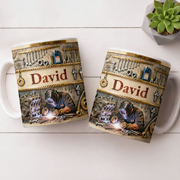 Customizable Name, Tools And Gears - Personalized Custom Coffee Mug - JBS107_MG Customizable Name, Tools And Gears - Personalized Custom Coffee Mug - JBS107_MG