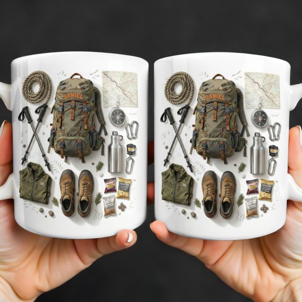 Customize Essential Outdoor Adventure Gear Backpack, Boots, Map - Personalized Custom Coffee Mug - HOB048_MG Customize Essential Outdoor Adventure Gear Backpack, Boots, Map - Personalized Custom Coffee Mug - HOB048_MG