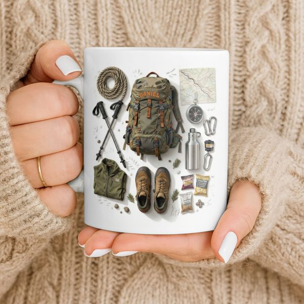 Customize Essential Outdoor Adventure Gear Backpack, Boots, Map - Personalized Custom Coffee Mug - HOB048_MG Customize Essential Outdoor Adventure Gear Backpack, Boots, Map - Personalized Custom Coffee Mug - HOB048_MG