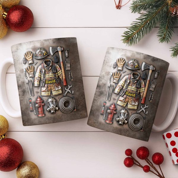 Customize This Mug With Your Firefighter's Name And Gear - Personalized Custom Coffee Mug - FIF047_MG