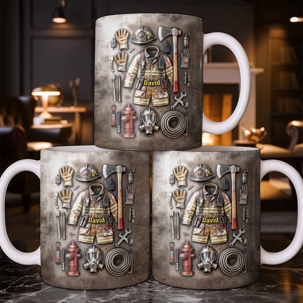 Customize This Mug With Your Firefighter's Name And Gear - Personalized Custom Coffee Mug - FIF047_MG