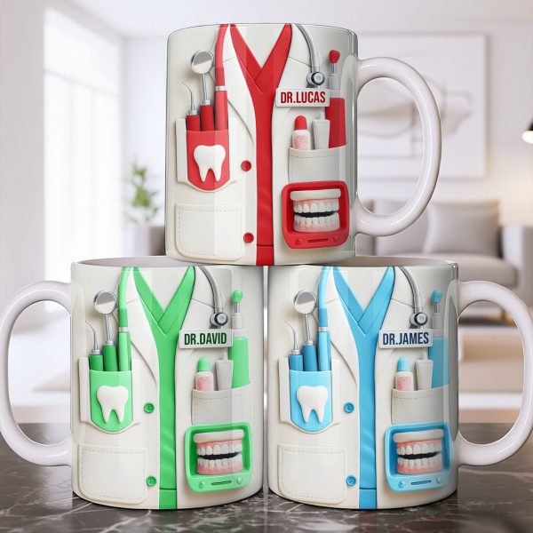 Customize With Name and Title, Dental Tools Design - Personalized Custom Coffee Mug - DOC080_MG Customize With Name and Title, Dental Tools Design - Personalized Custom Coffee Mug - DOC080_MG