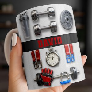 Customize With Your Special Name And Fitness Gear - Personalized Custom Coffee Mug - HOB035_MG