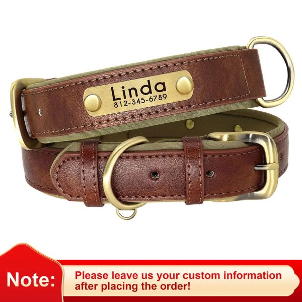 Customized Leather ID Nameplate Dog Collar Customized Leather ID Nameplate Dog Collar