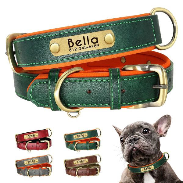 Customized Leather ID Nameplate Dog Collar Customized Leather ID Nameplate Dog Collar