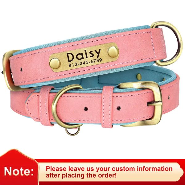 Customized Leather ID Nameplate Dog Collar Customized Leather ID Nameplate Dog Collar