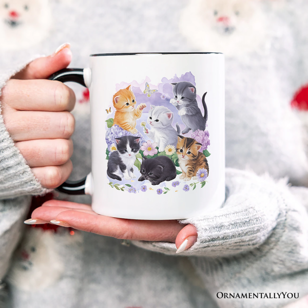 Cute Baby Cats Wildflower Personalized Mug, Cottagecore Botanical Cat Gift with Custom Name Cute Baby Cats Wildflower Personalized Mug, Cottagecore Botanical Cat Gift with Custom Name